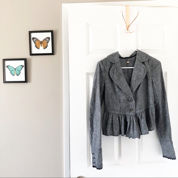 Free People Size XS Cropped Ruffle Blazer Jacket - Picture 9 of 14